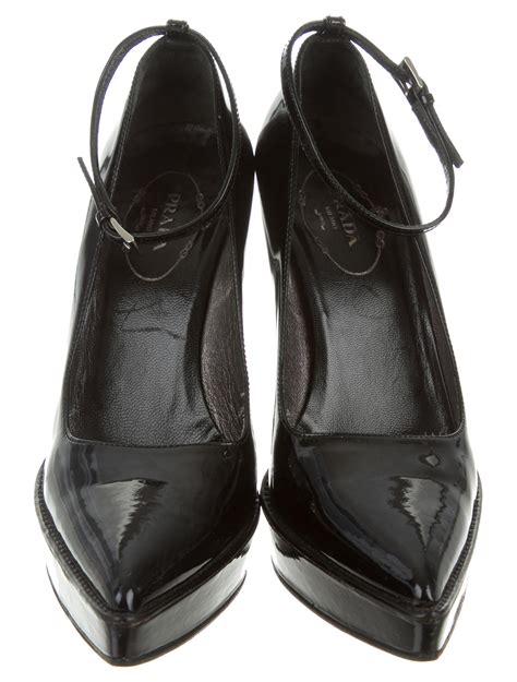 prada patent leather platform pumps|Prada block heel pumps.